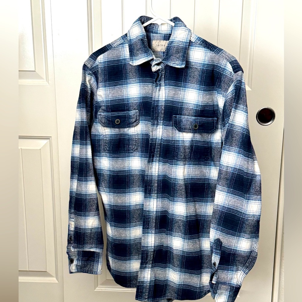 Blue and White Plaid Button-Up Shirt
